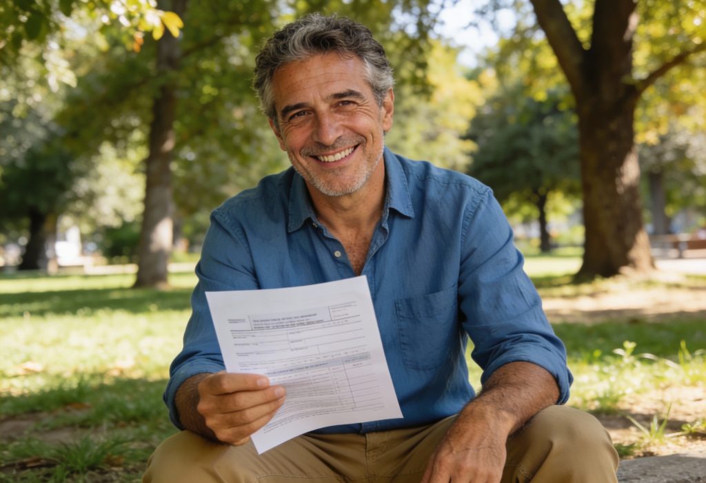 Un hombre de unos 50 años lee unos papeles de la gestoría